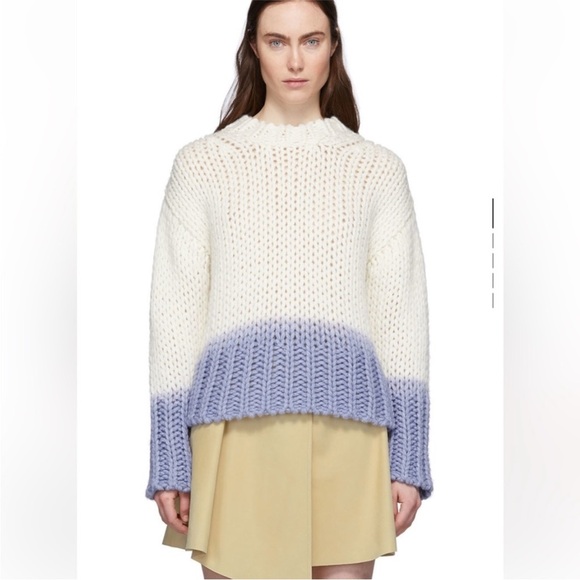 ACNE STUDIOS Cream Purple Dip-Dyed Wool Blend Knit Jumper Sweater SZ Medium - Picture 5 of 6